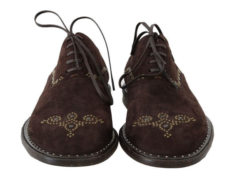 Brown Leather Wingtip Studded Derby Shoes