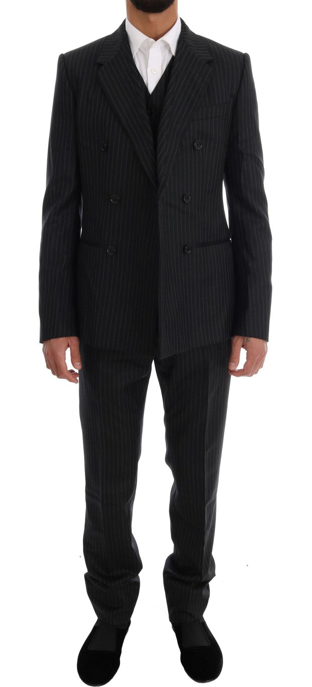 Black Striped Double Breasted 3 Piece Suit