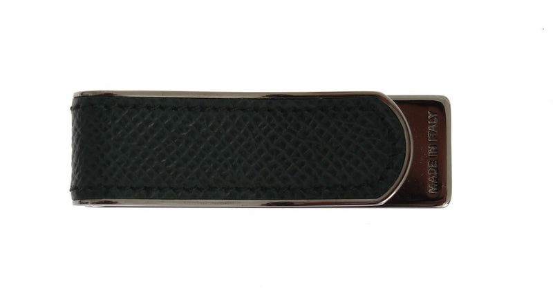 Green Leather Silver Brass Money Clip