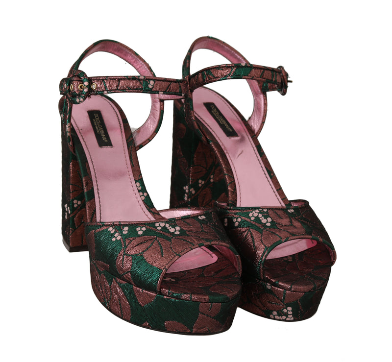 Green Pink Floral Jacquard Sandals