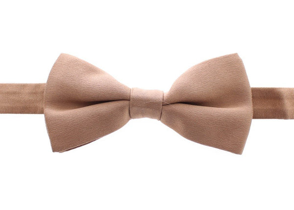 Beige Solid Silk Tied Bow Tie