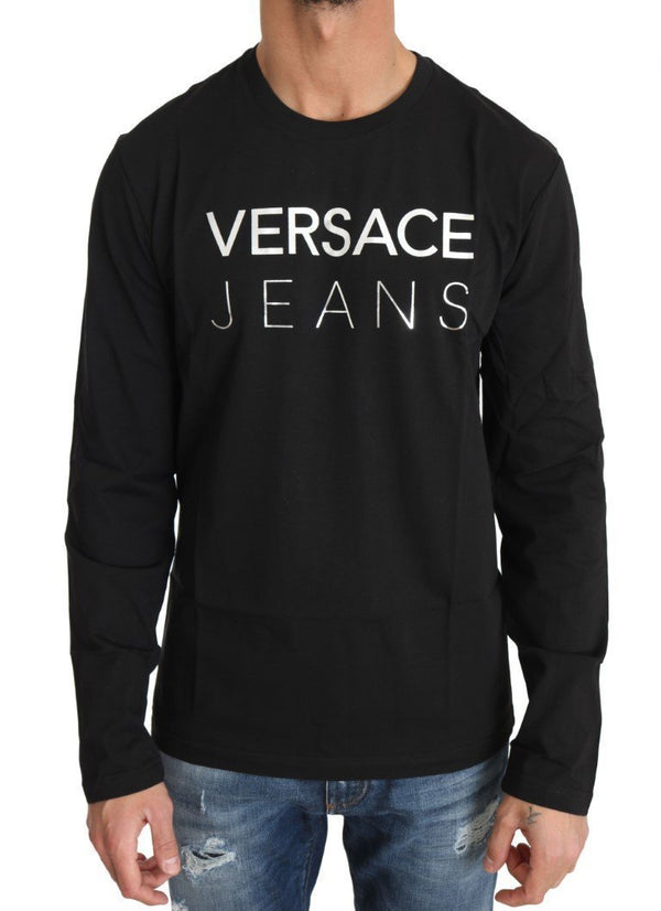 Black Cotton Silver Print Crewneck Pullover