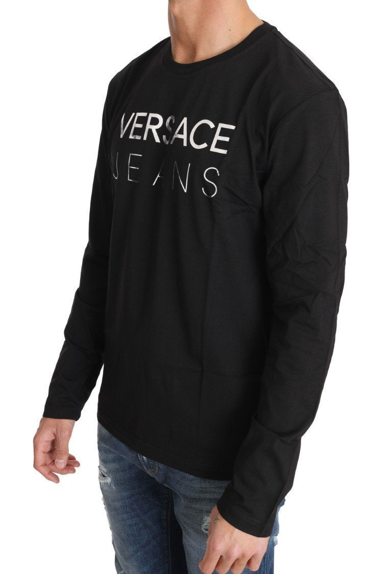 Black Cotton Silver Print Crewneck Pullover
