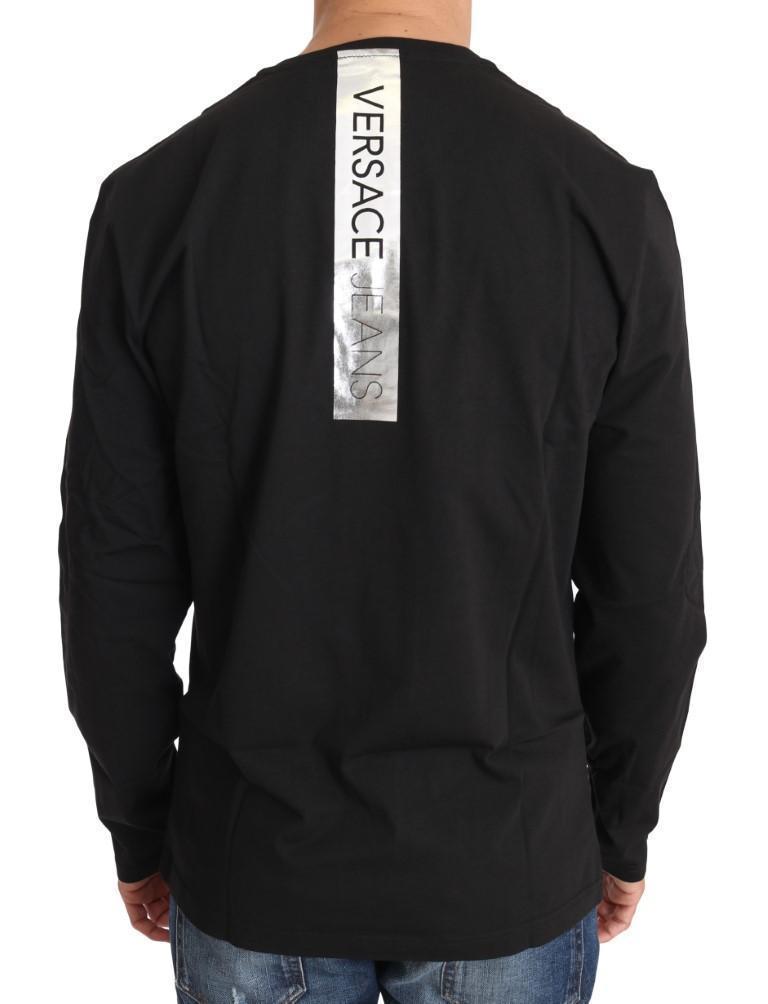 Black Cotton Silver Print Crewneck Pullover