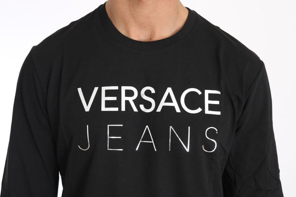 Black Cotton Silver Print Crewneck Pullover