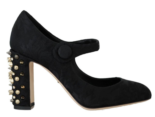 Black Brocade Crystal Gold Studded Shoes