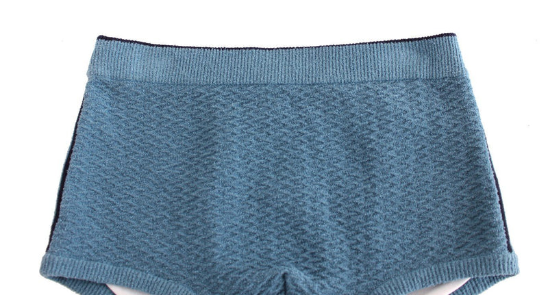 Blue Cotten Blend Logo Casual Short Shorts
