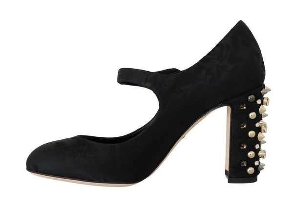 Black Brocade Crystal Gold Studded Shoes