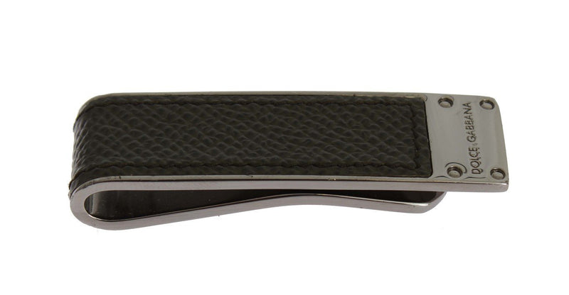 Green Leather Silver Brass Money Clip