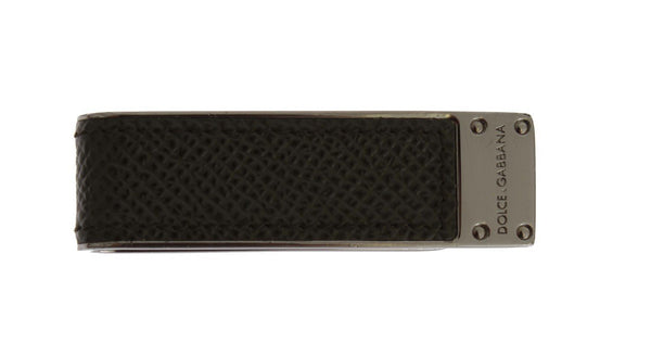 Green Leather Silver Brass Money Clip