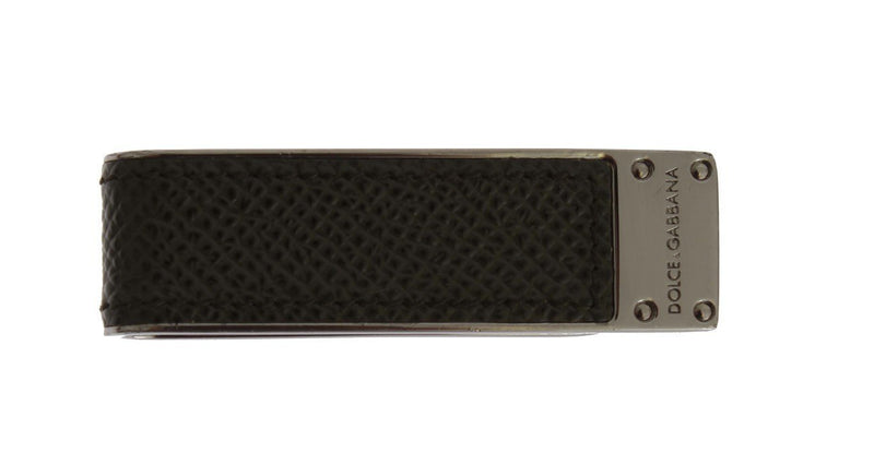 Green Leather Silver Brass Money Clip