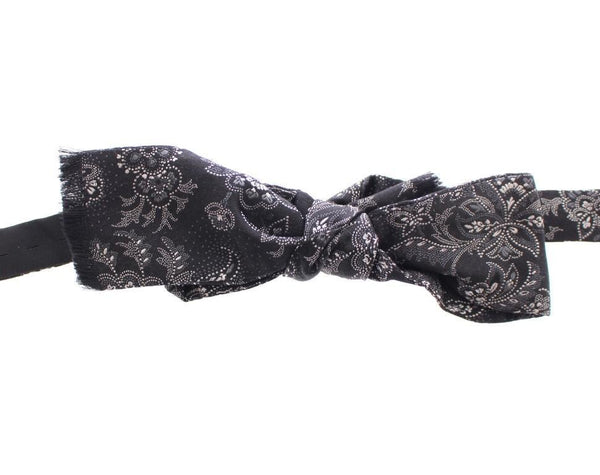 Black White Silk Baroque Paisley Bow Tie