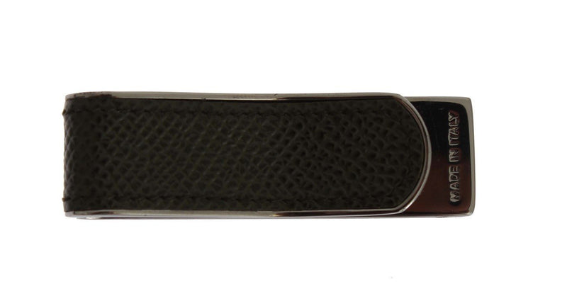 Green Leather Silver Brass Money Clip