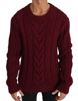 Red Knitted Wool Crewneck Pullover Sweater