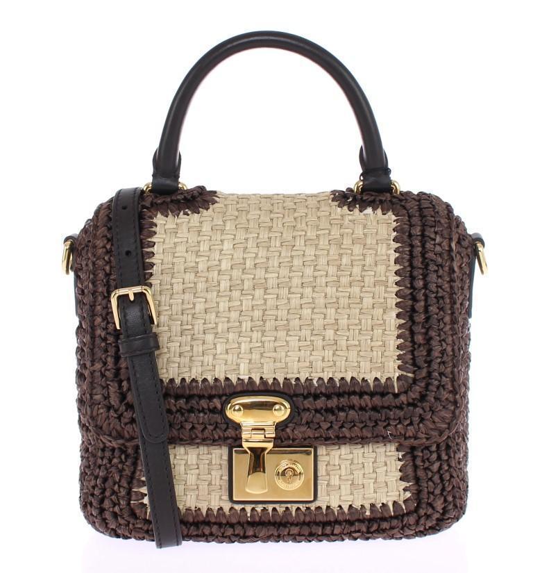 Brown Raffia Leather Messenger Bag