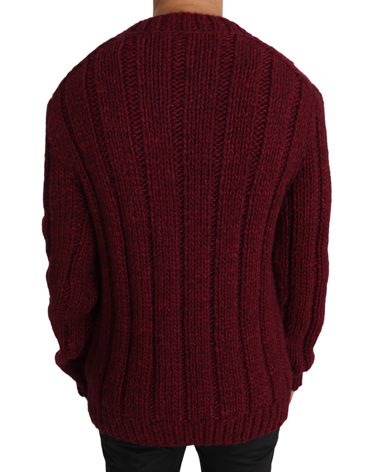 Red Knitted Wool Crewneck Pullover Sweater