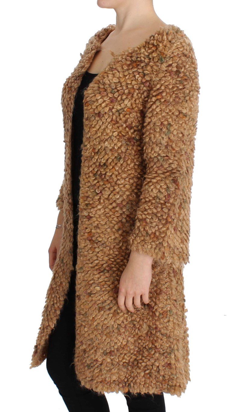 Brown Wool Blend Long Cape Sweater