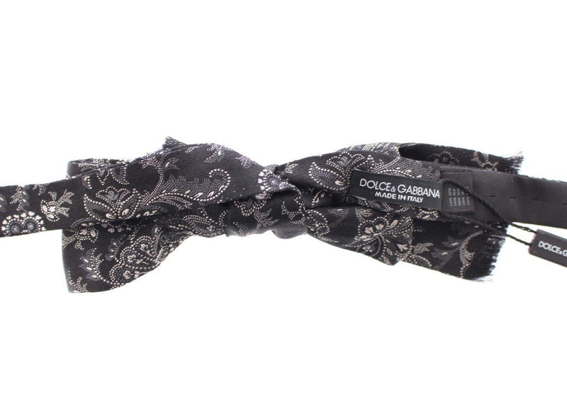 Black White Silk Baroque Paisley Bow Tie