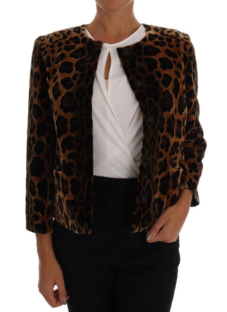 Brown Leopard Print Silk Jacket