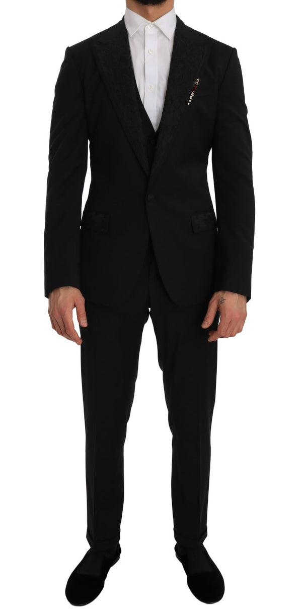 Black 3 Piece Slim Fit Blazer Vest Suit