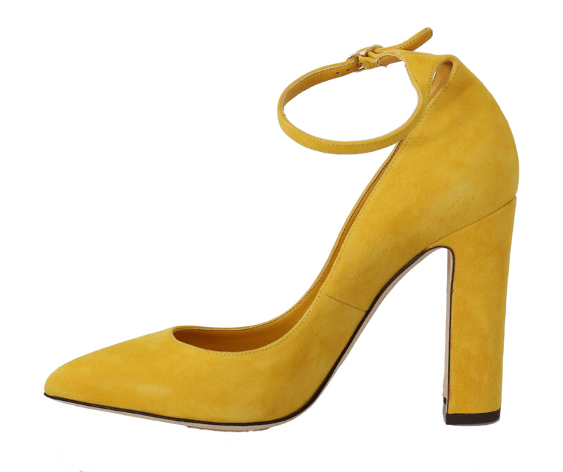 Yellow Suede Ankle Strap Pumps