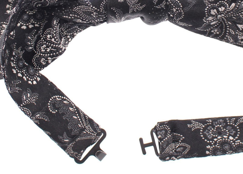 Black White Silk Baroque Paisley Bow Tie