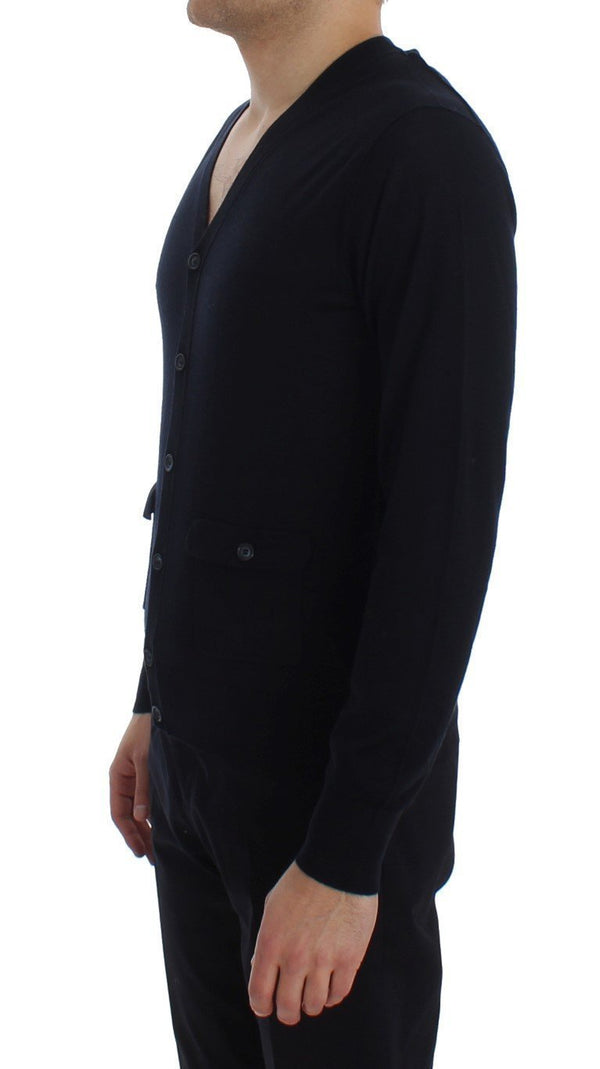 Blue Cashmere Button Cardigan Sweater