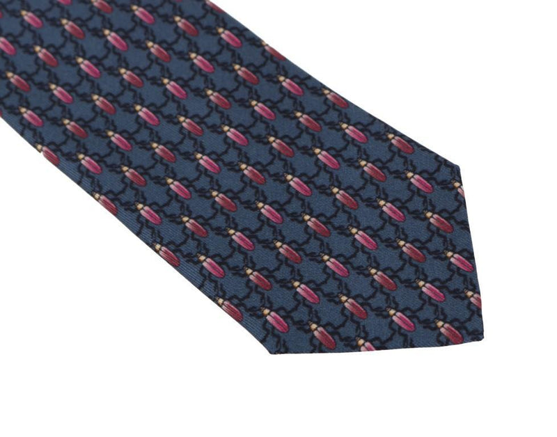 Blue Red Bug Pattern Silk Tie