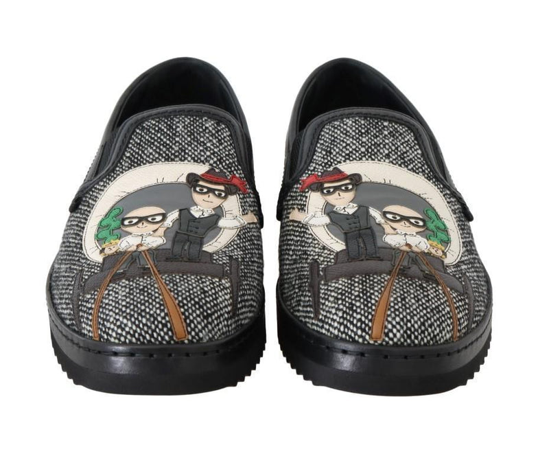 Gray La Familia Wool Leather Loafers
