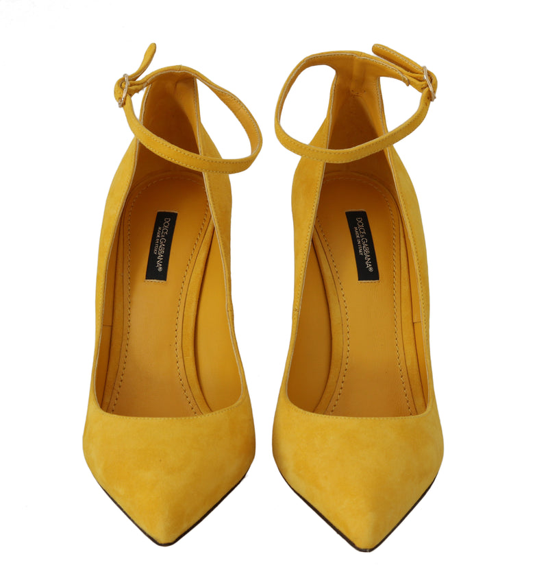 Yellow Suede Ankle Strap Pumps