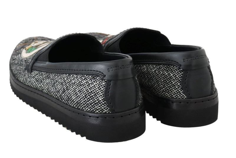 Gray La Familia Wool Leather Loafers