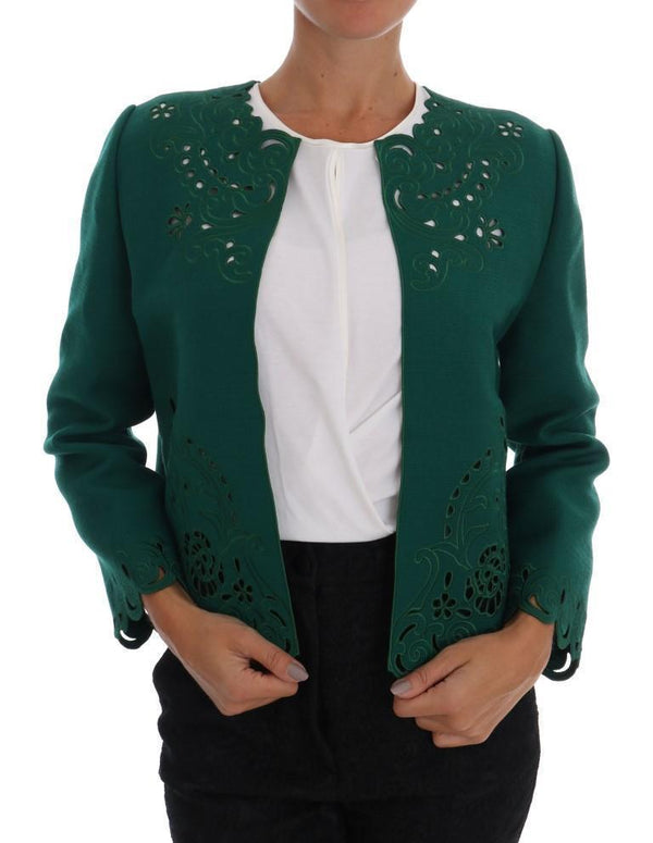 Green Floral Cutout Wool Jacket