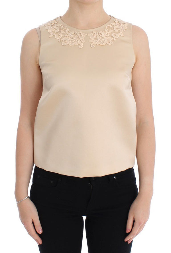 Beige Silk Lace Tank Blouse Top T-shirt