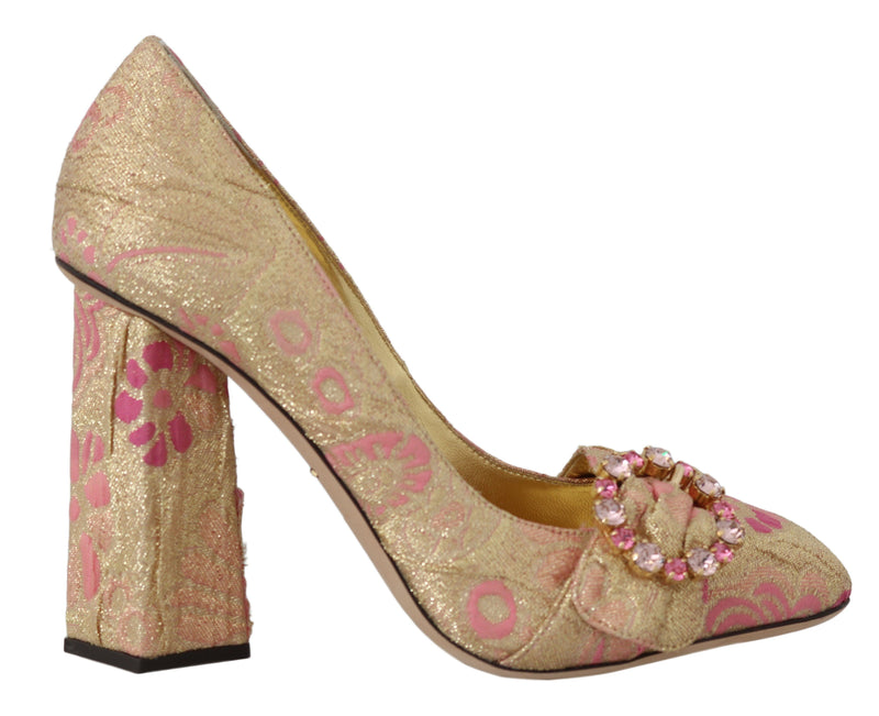 Pink Gold Floral Brocade Crystal Pumps