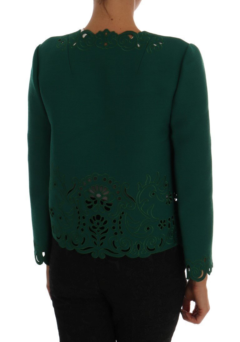 Green Floral Cutout Wool Jacket