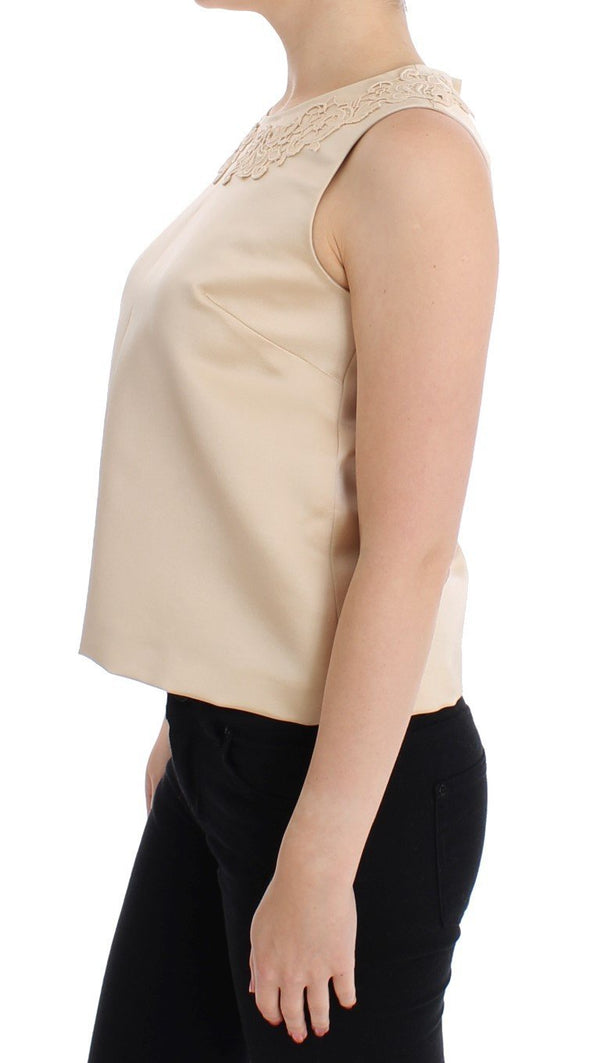 Beige Silk Lace Tank Blouse Top T-shirt