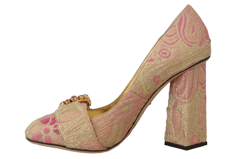 Pink Gold Floral Brocade Crystal Pumps