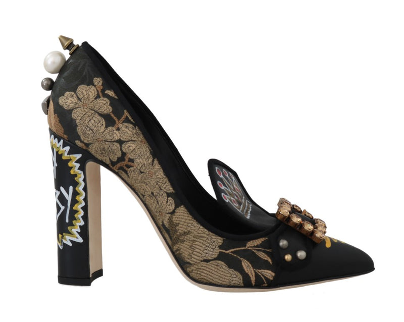 Black Gold Jacquard Crystal Pumps