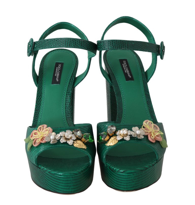 Green Iguana Leather Crystal Sandal