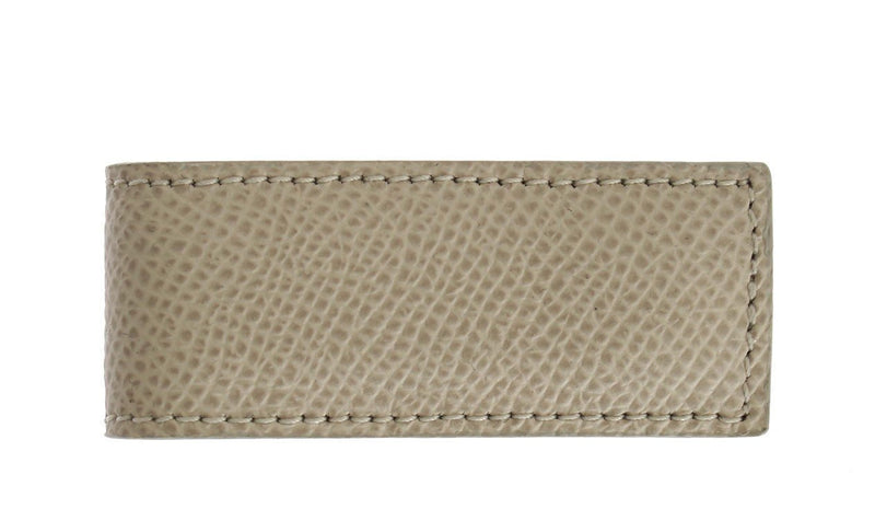 Beige Leather Magnet Money Clip