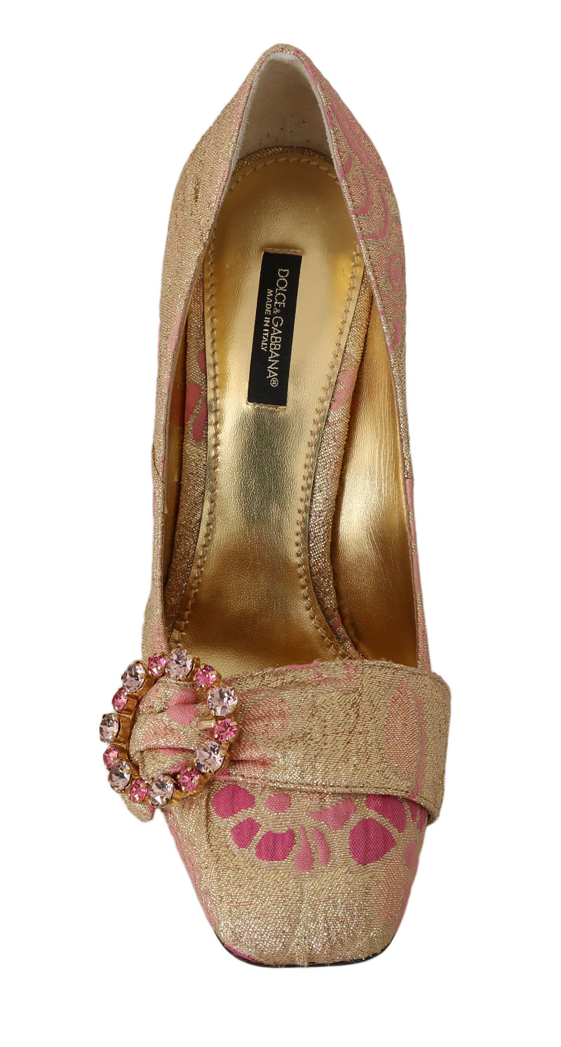 Pink Gold Floral Brocade Crystal Pumps