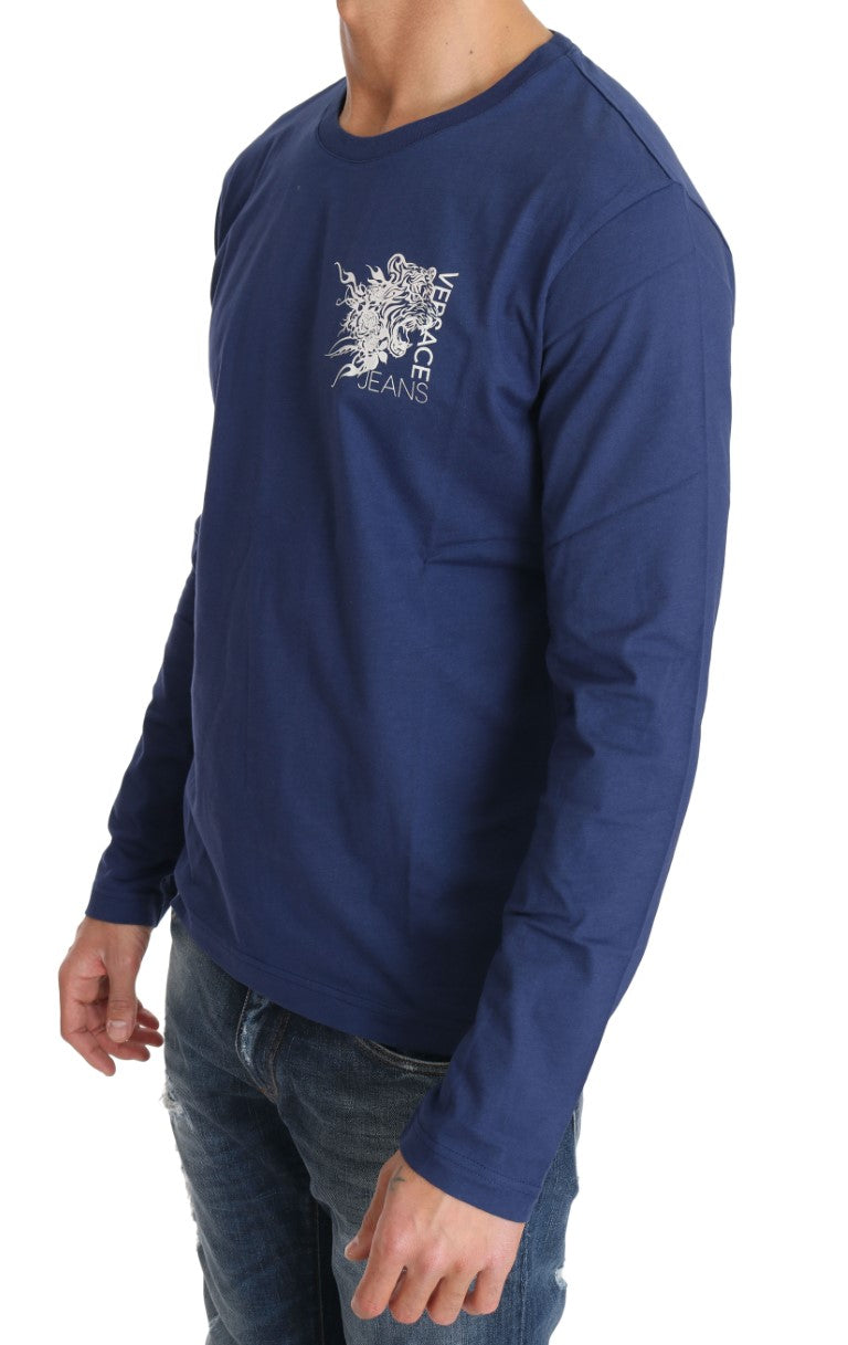 Blue Cotton White Tiger Crewneck Pullover