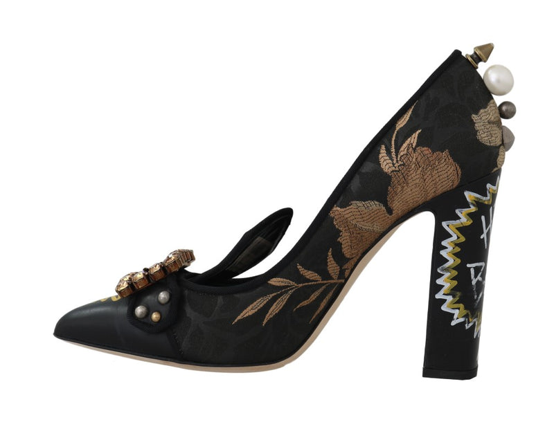 Black Gold Jacquard Crystal Pumps