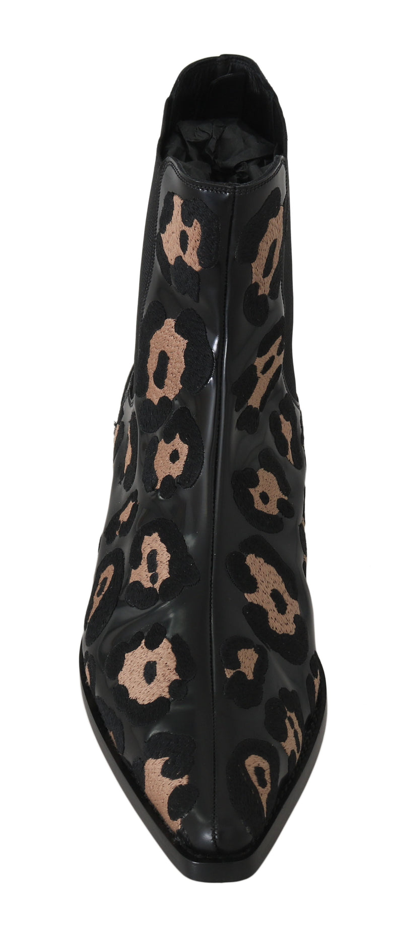 Black Leather Leopard Chelsea Boots
