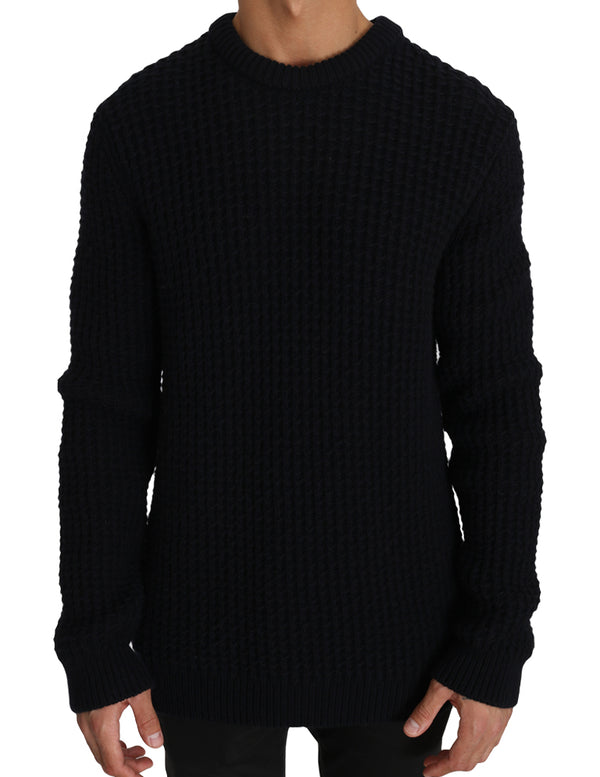 Blue Wool Crewneck Pullover Sweater