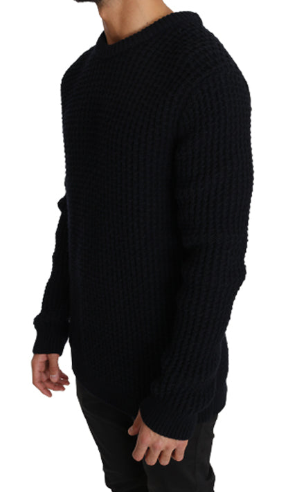 Blue Wool Crewneck Pullover Sweater