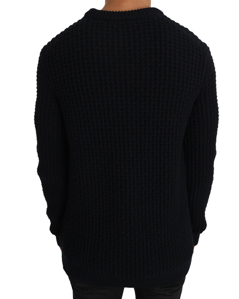 Blue Wool Crewneck Pullover Sweater