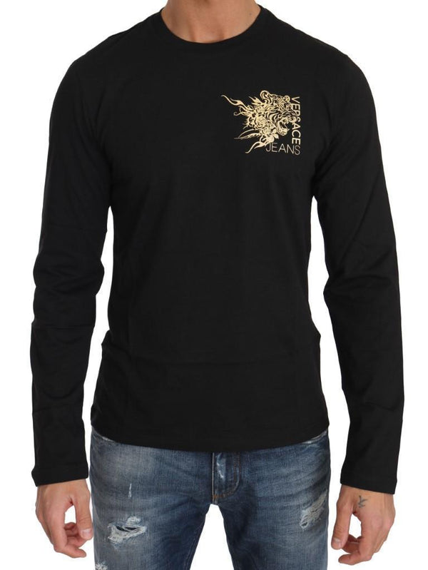 Black Cotton Gold Tiger Crewneck Pullover