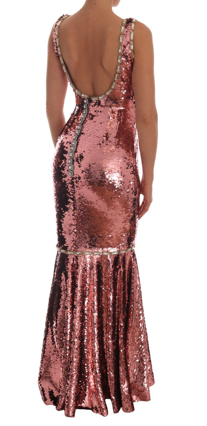 Crystal Pink Sequined Sheath Gown
