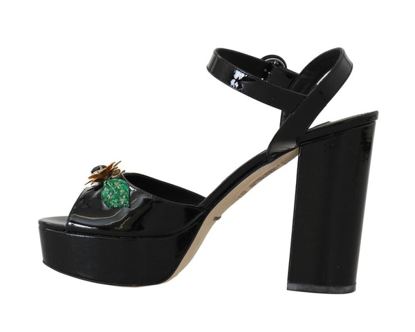 Black Leather Crystal Pearl Sandal